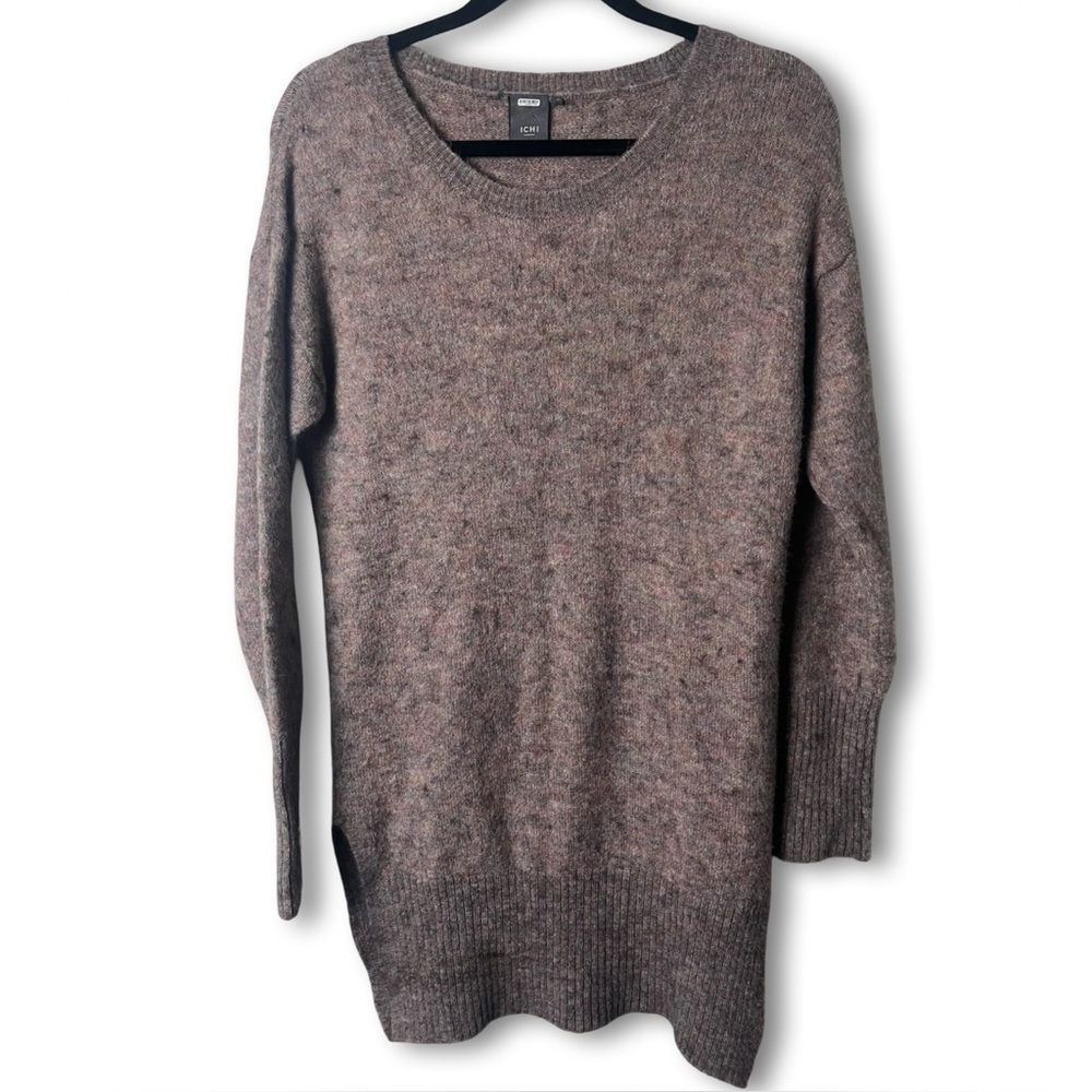 Ichi Amara‎ Womens Alpaca Blend Longline Knit Sweater Brown Heather Sz S